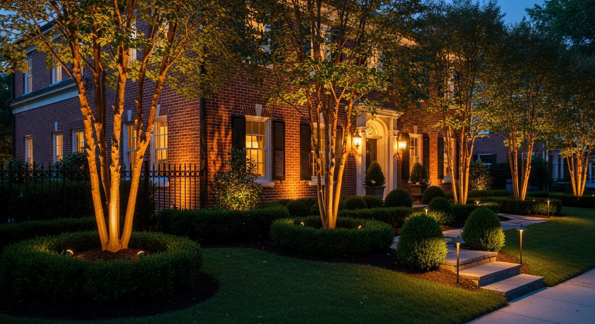 Pathway lights illuminating a garden walkway